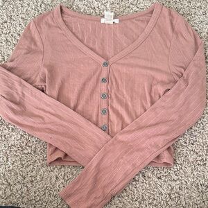 Bozzolo Ribbed Button-Front Crop Top - Dusty Rose